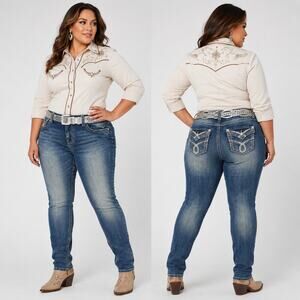 Almost Famous Plus Size 20 Y2K Western Skinny Jeans Belted NWT